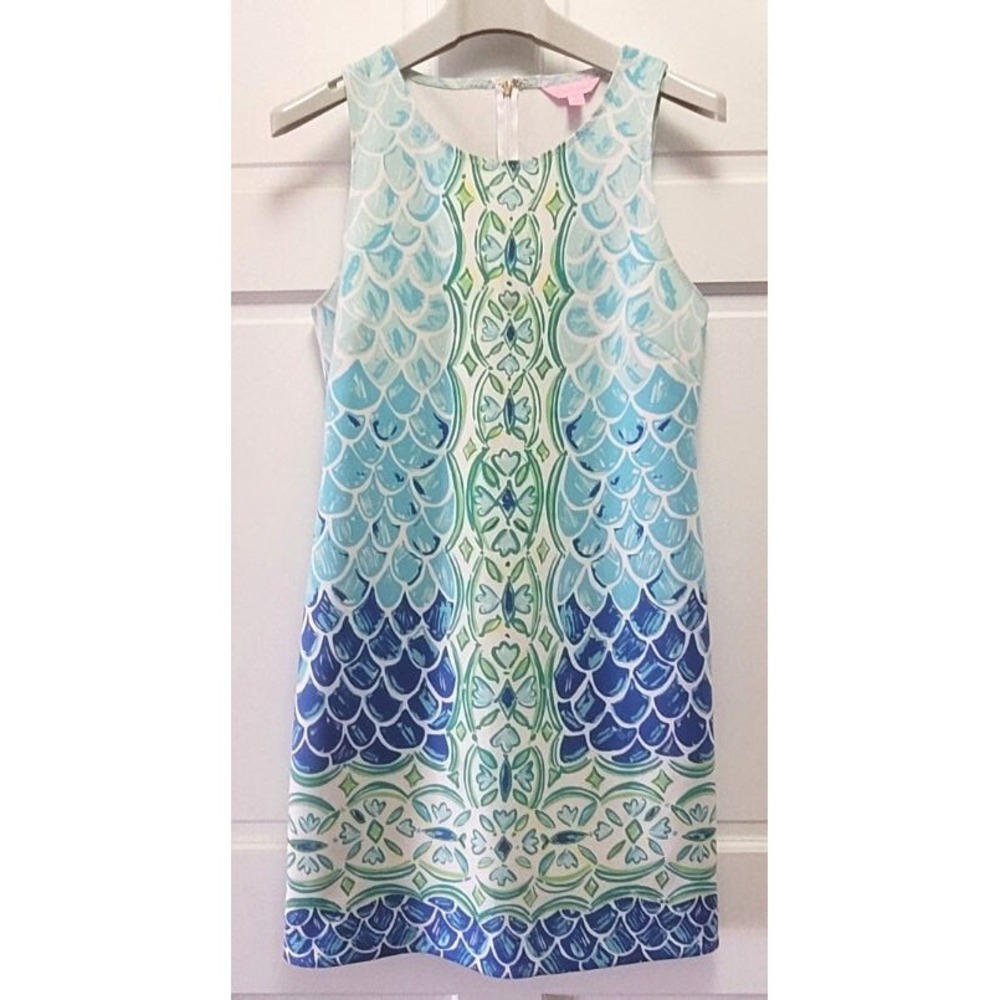 Lilly Pulitzer Scale Back Scuba Mermaid Perla Shift Dress - Green/Blue - Medium